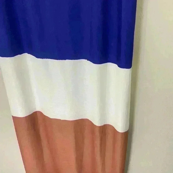 Blue, white and copper raw edge maxi dress - Picture 4 of 4